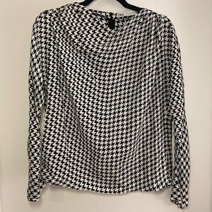 Zara Black and White Houndstooth Cowl Neck Top - Size XS
